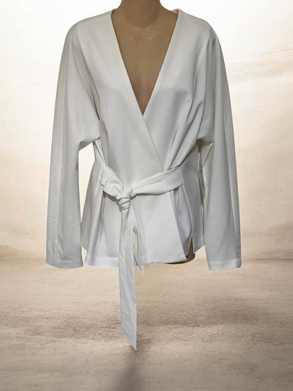 H by Halston ~ White Wrap Tie-Front Blazer